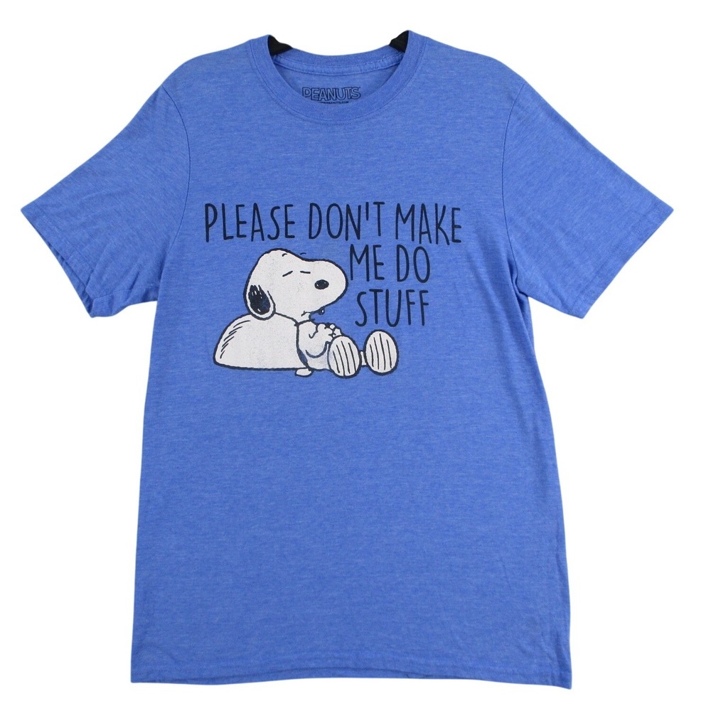 Peanuts Snoopy Please Don't Make Me Do Stuff Blue Graphic T-Shirt Small 34/36